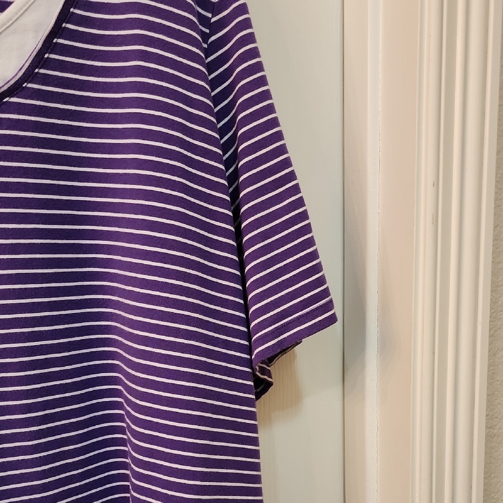 Catherines Women's Short Sleeve Purple Striped Tee - Picture 3 of 3